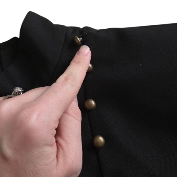 Nicole Miller Black Puff Sleeve Mock Neck Mini Button Dress 2 - Picture 6 of 6